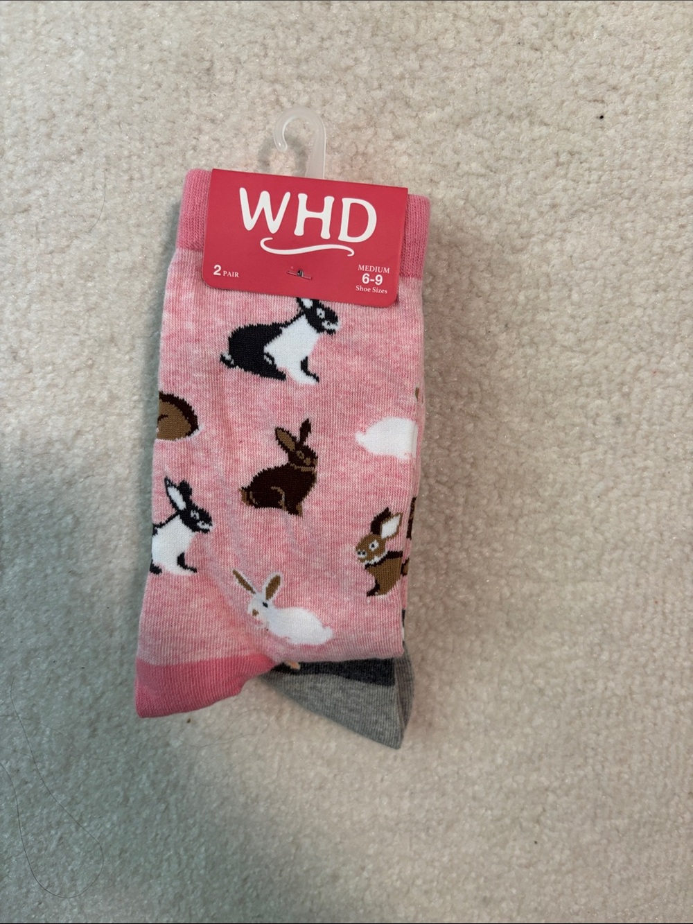 Blue Q Gray Socks with Brown Bunny Pattern